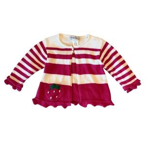 Florence Eiseman Strawberry Stripe Open Spring Cardigan Pink White 12 Months